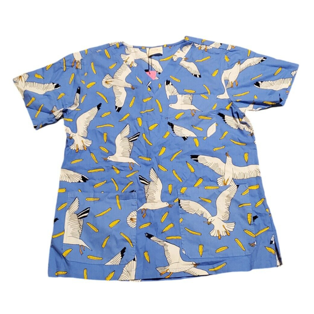 Gorman Medical Scrub Top Short Sleeve Pockets Bird Print Women Size Small NEW